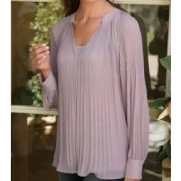 Soft Surroundings Plus Size Chloe Pleated Mauve Purple Sheer Blouse See Measure - Picture 12 of 12